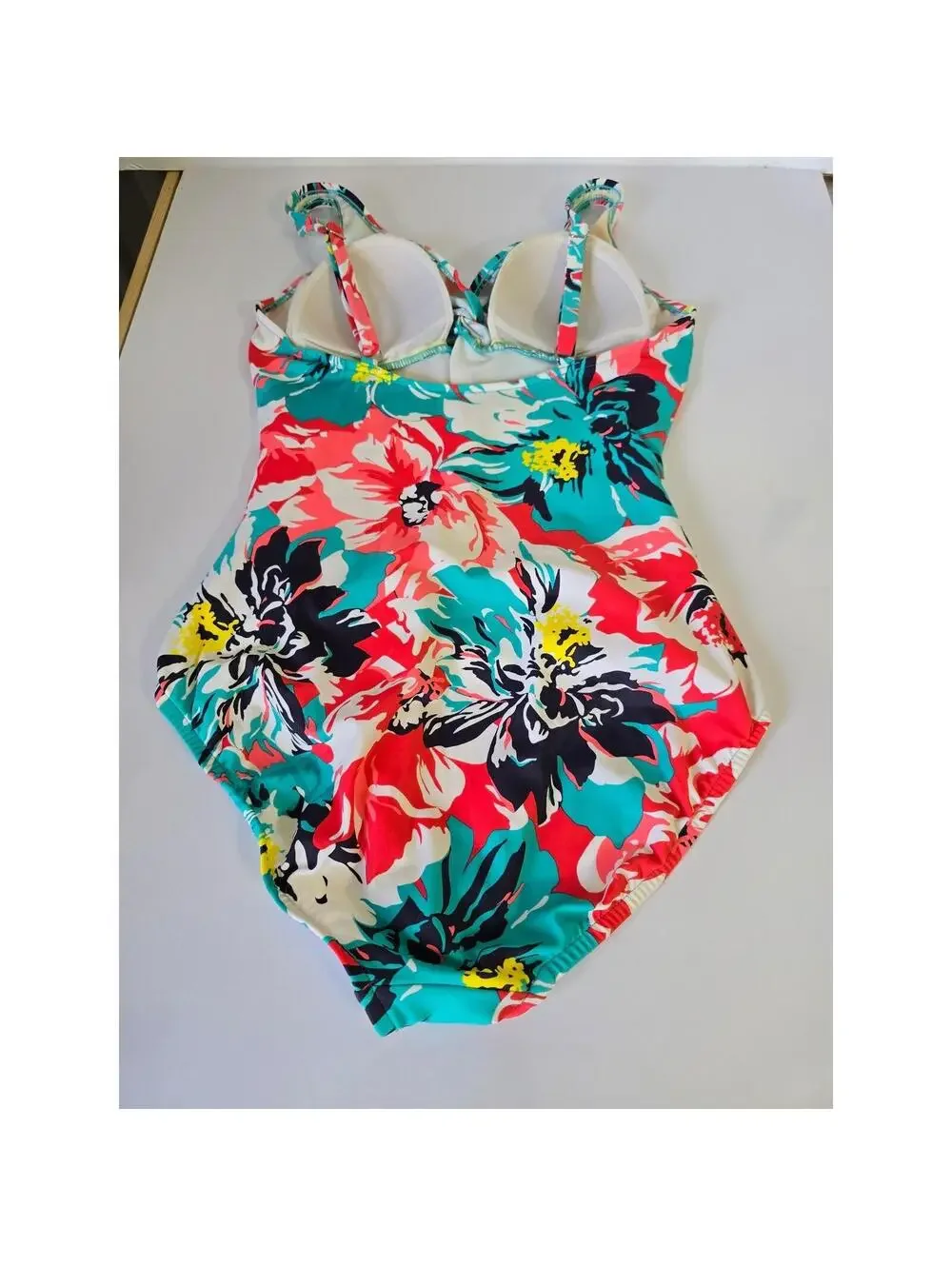 Tropical Floral Ruched One Piece Swimsuit Coral Teal V-Neck Padded Poshmark